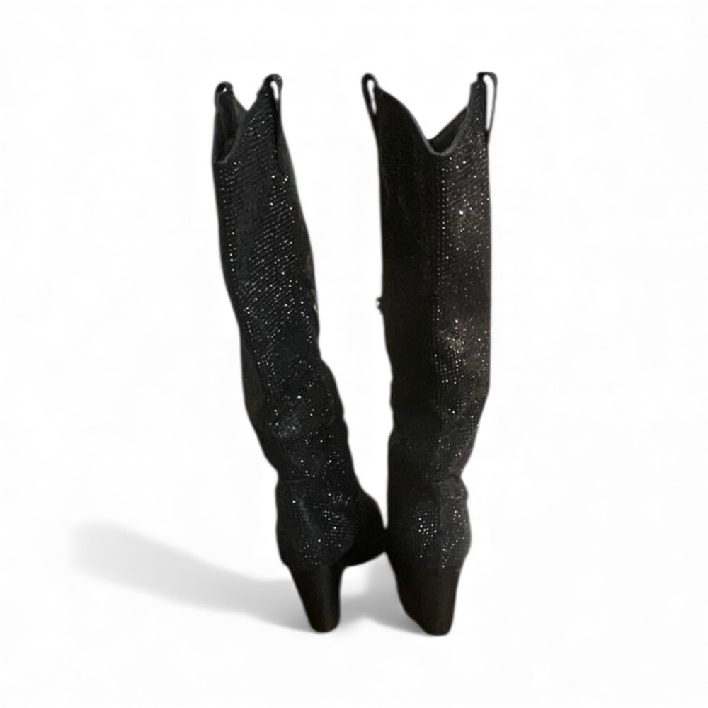 Sparkling Black Studded Bling Womens Boots - Picture 2 of 2